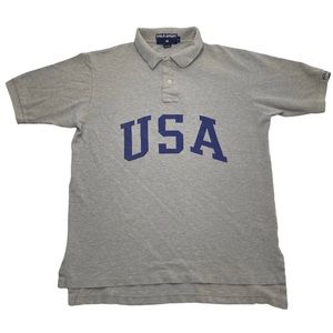 Polo Ralph Lauren Mens Large Short Sleeve Grey Polo Sport Shirt Made In USA Vtg